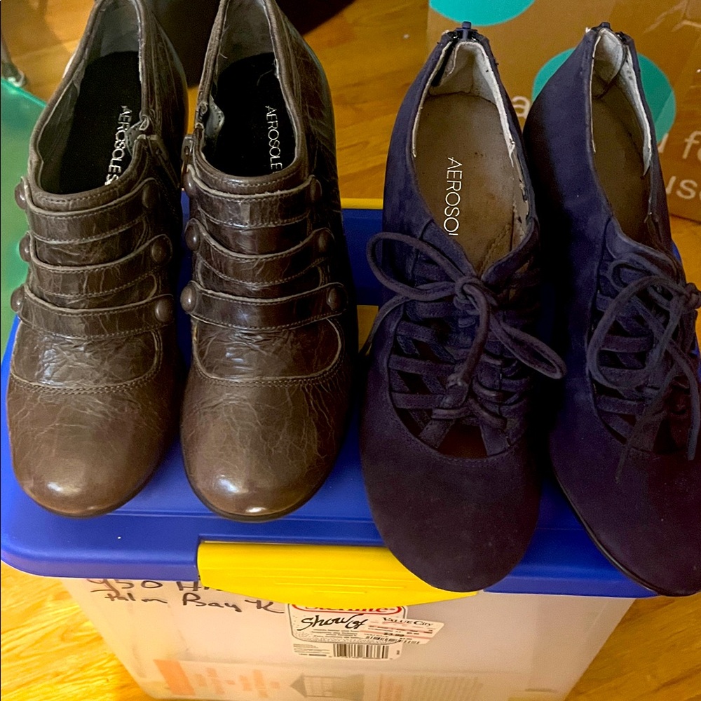 AEROSOLES Grey side zip and Navy Lace-Up Shoes